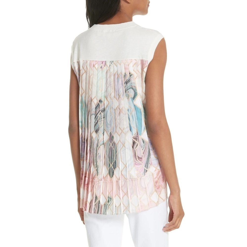 TED BAKER CLARIEY Sea of Clouds Pleated Sleeveless Knit Top